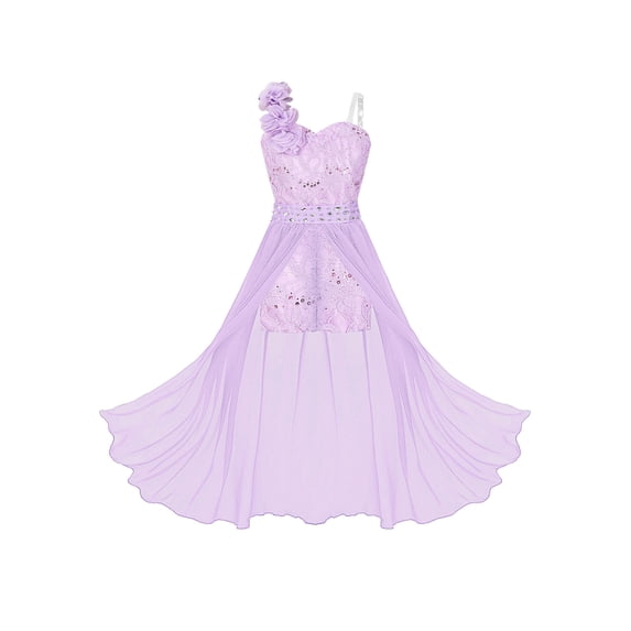 Zaldita Kids Girls Shiny Sequins Formal Dance Romper Dress One Shoulder Jumpsuit Lavender 12