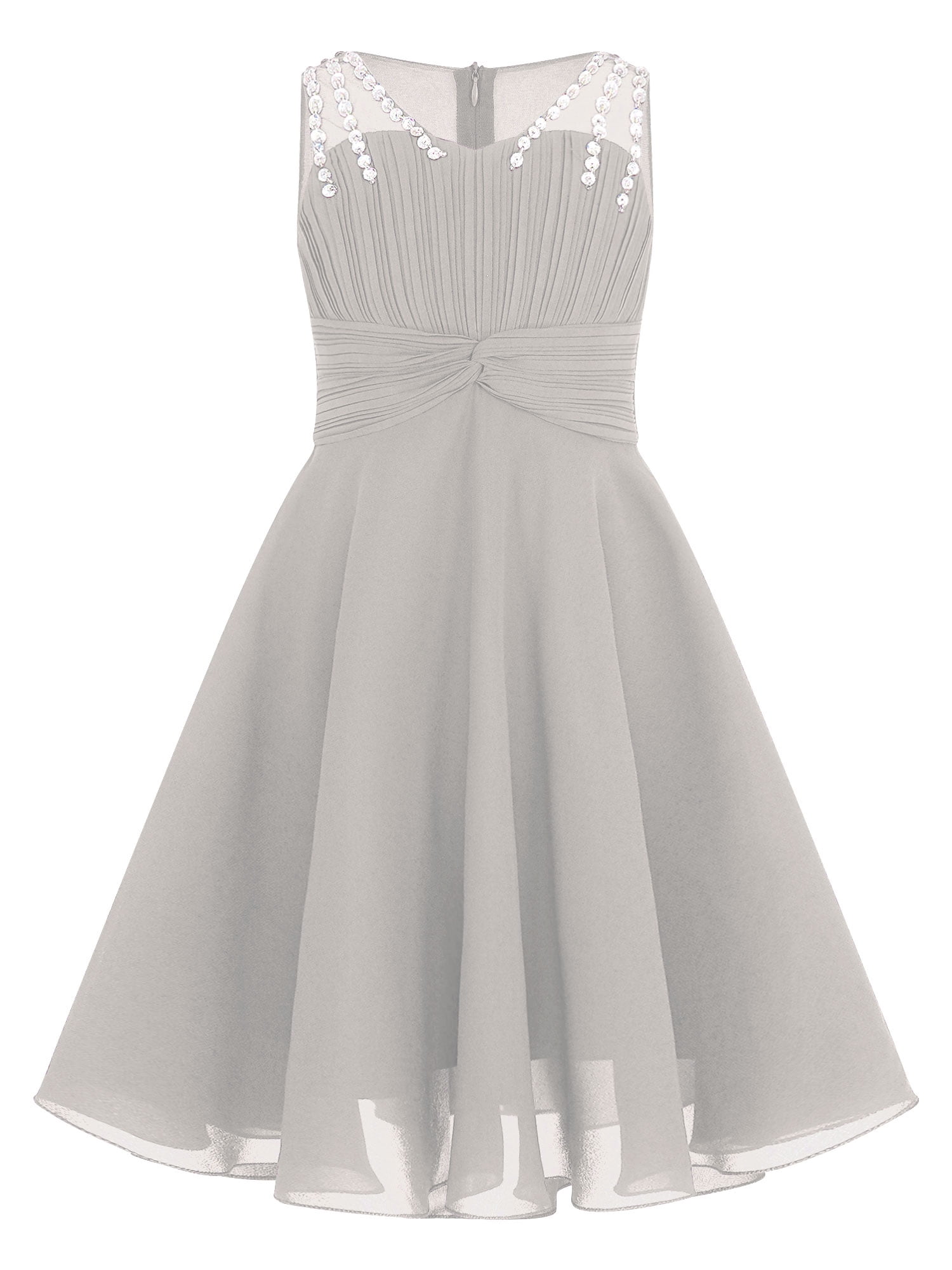 blue dress for baby girl Grey Chiffon Classic A-line Bridesmaid Dresses, MBD237