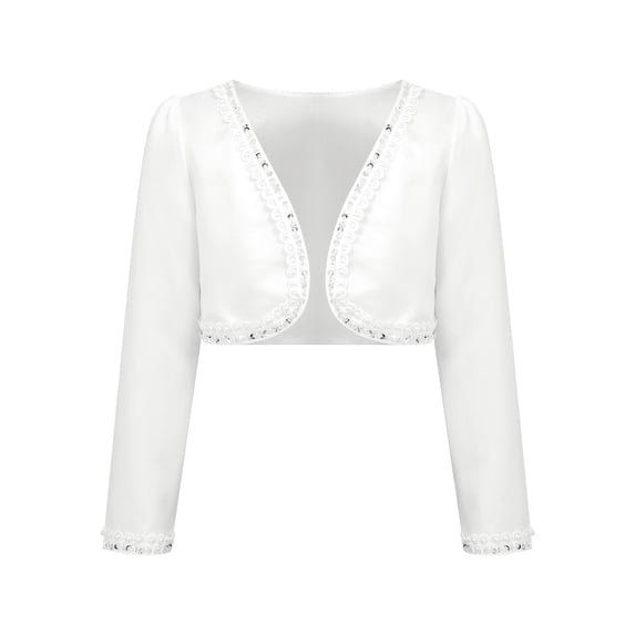 Zaldita Kids Girls Shrug Bolero Beads Lace Long Sleeve First Communion Cardigan Ivory 8/130/7Y