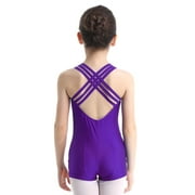 Zaldita Kids Girls Sleeveless Ballet Leotard Cross Back Dance Bodysuit Gymnastics Unitard Jumpsuit Purple 11-12