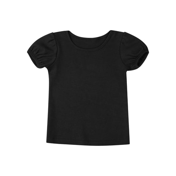 Zaldita Kids Girls Solid Color Basic T-shirts Cotton Round Neck Short Sleeve Blouse Tee Tops Black 4-5