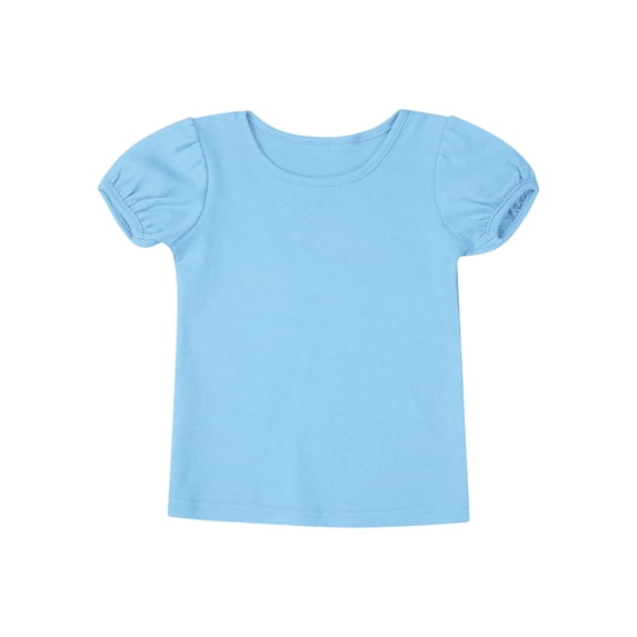 Zaldita Kids Girls Solid Color Basic T-shirts Cotton Round Neck Short Sleeve Blouse Tee Tops Light Blue 4-5