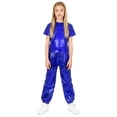 thumbnail image 1 of Zaldita Kids Girls Sparkle Hip Hop Jazz Latin Dance Outfit Metallic Short Sleeve T-Shirts Tops with Harem Pants Set Royal Blue 15-16, 1 of 7