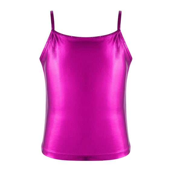 Zaldita Kids Girls Sparkly Hip Hop Dance Camisole Shiny Metallic Tank Tops with Spaghetti Straps Hot Pink 12
