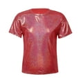 thumbnail image 1 of Zaldita Kids Girls Sparkly Metallic Shiny T-shirt Boys Short Sleeves Loose Tee Tops for Dance Performance Costume Red 15-16, 1 of 7