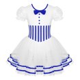 thumbnail image 1 of Zaldita Kids Girls Xmas Dancewear Short Lace Puff Sleeves Bowknot Stripes Printed Mesh Leotard Dress Blue 6, 1 of 7