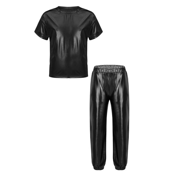 Zaldita Kids Hip Hop Dance Outfit Streetwear Girls Boys Sparkly Shirts and Disco Pants Boottoms Set Black 12