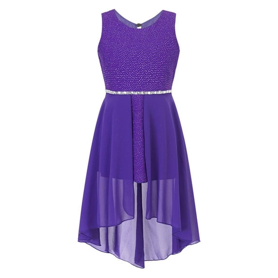 Zaldita Kids Sparkly Chiffon High Low Dress Flower Girls Wedding Bridesmaid Party Dresses Ball Gown Purple 16