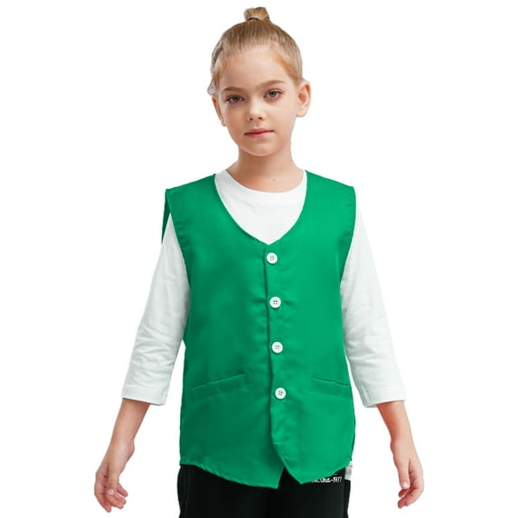 Zaldita Kids Volunteer Activities Outdoor Vest Button Up Waistcoat Boys Girls Waitress Uniform Green 5-6
