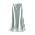 thumbnail image 1 of Zaldita Long Skirt for Women Silk Satin Lace Trim High Waist Casual Flowy A-line Summer Midi Skirt Blue M, 1 of 5