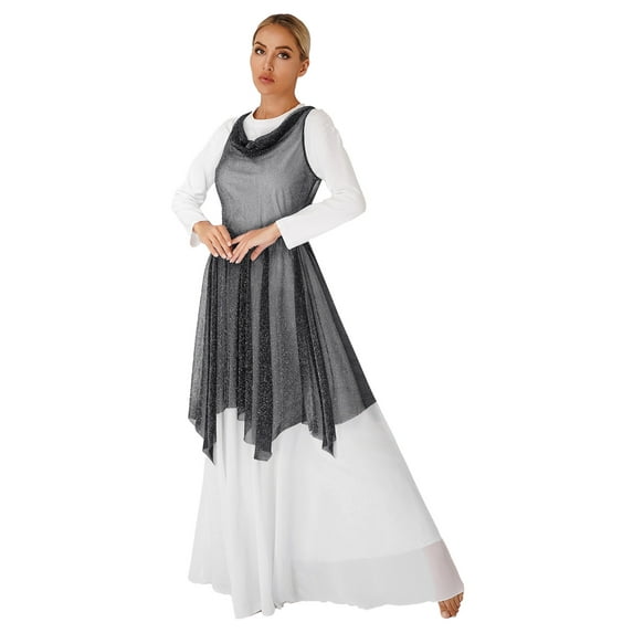 Zaldita Lyrical Dance Dress for Women Asymmetrical Praise Dance Tunic Overlay Worship Dress Black L