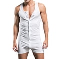 thumbnail image 1 of Zaldita Men One Piece Jumpsuits Bodysuit Unitard Tank Top Gym Workout Romper Nightwear Casual Button White L, 1 of 6