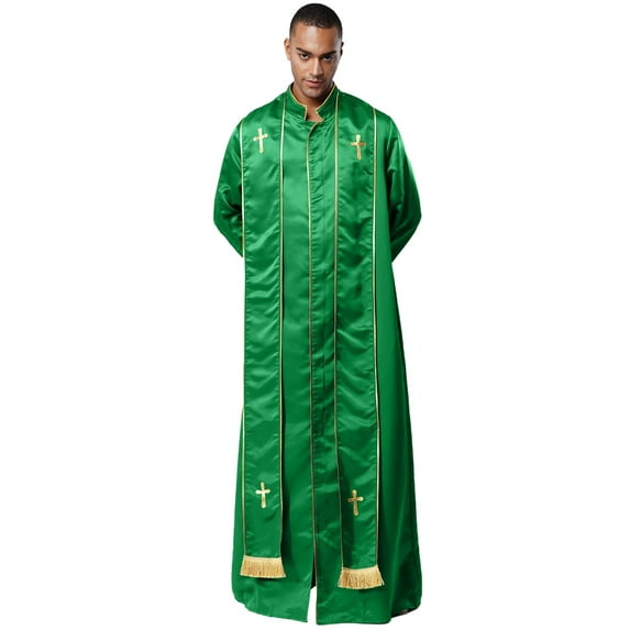 Zaldita Men Priest Robe Clergy Cassock Catholic Gown Pastor Outfit Christian Dress Up Green L
