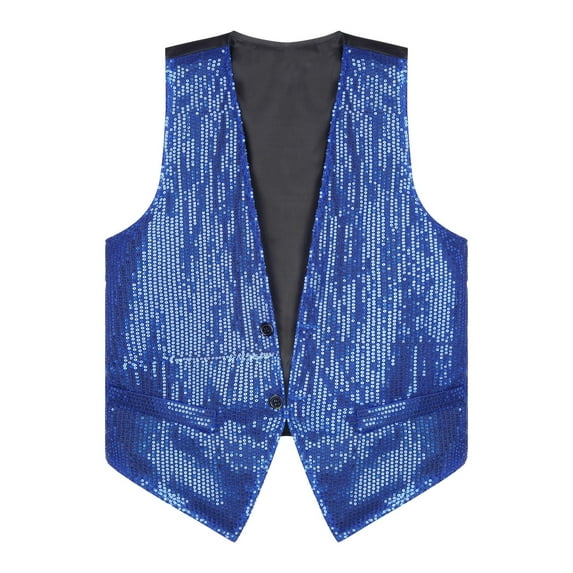 Zaldita Men Sequin Blazers Vest Gliter Suit Vest Nightclub Stage Clothes Shiny Sequin Waistcoat Vest Royal Blue M