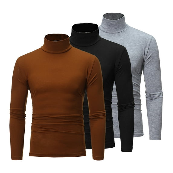 Zaldita Men's 3 Pcs Turtleneck Shirts Long Sleeve Casual Pullover Lightweight Slim Fit Tops Black&Coffee&Gray XL