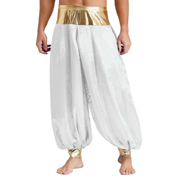Zaldita Men's Arabian Prince Pants Adult Halloween Harem Trousers for Party Club Stage Performance White S