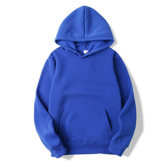 Zaldita Men's Casual Hooded Sweatshirt Long Sleeves Drawstring Plain Hoodie Solid Color Pullover Blue M
