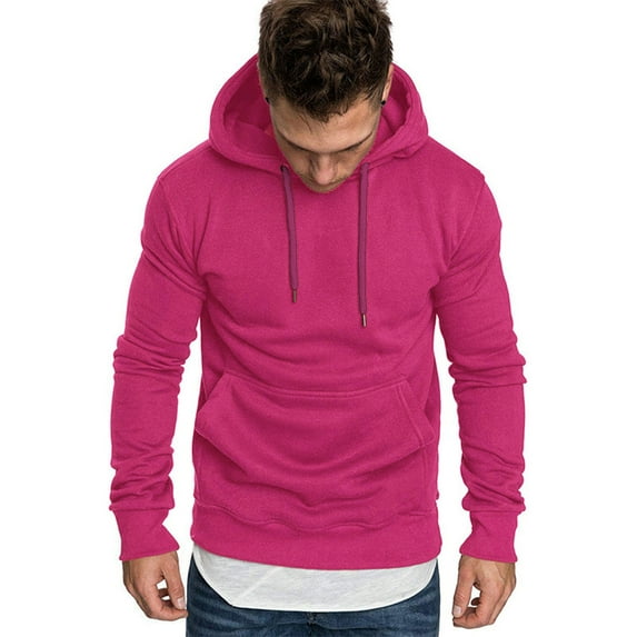 Zaldita Men's Casual Hooded Sweatshirt Long Sleeves Drawstring Plain Hoodie Solid Color Pullover Burgundy S