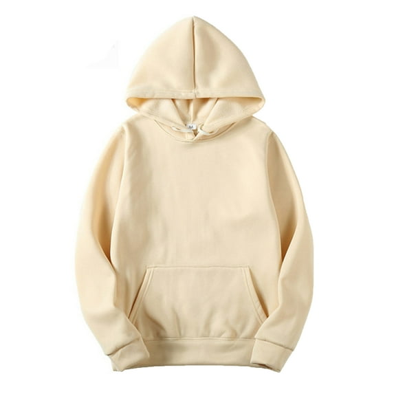 Zaldita Men's Casual Hooded Sweatshirt Long Sleeves Drawstring Plain Hoodie Solid Color Pullover Khaki 3XL