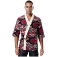 thumbnail image 1 of Zaldita Men's Floral Printed Chef Jacket Japanese Sushi Chef Coat Kitchen Restaurant Cooking Uniform Workwear Red Beige L, 1 of 5