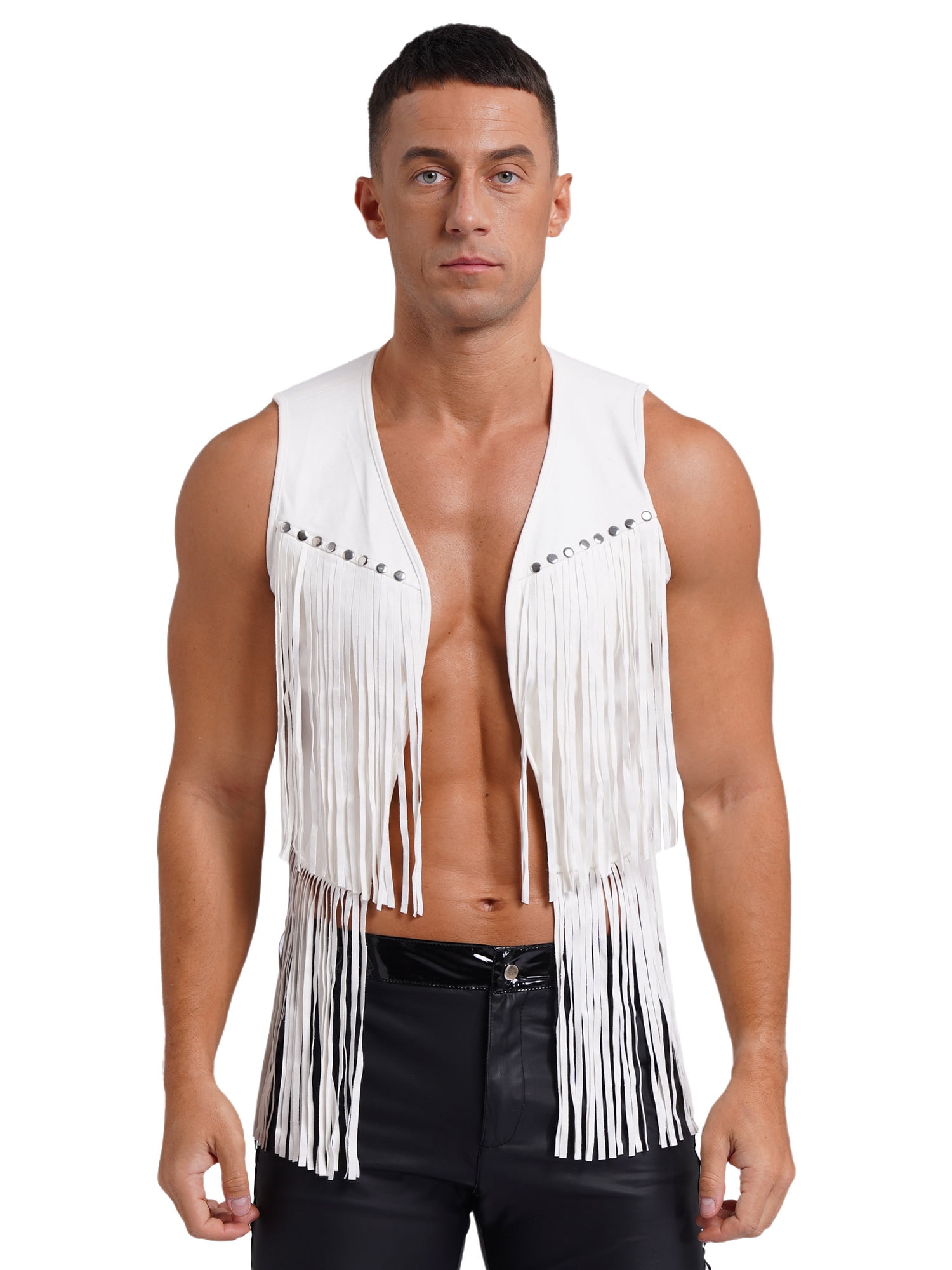 Zaldita Men's Fringe Open Front Vest Jacket Sleeveless