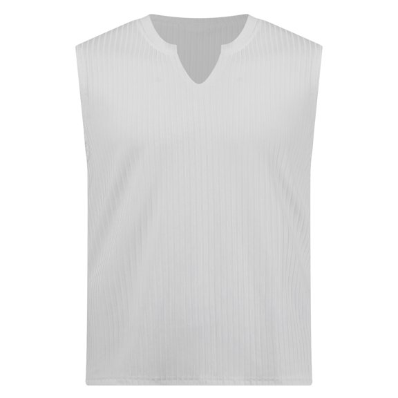 Zaldita Men's Gym Bodybuilding Stringer Tank Tops V Neck Ribbed Knit Sports Tee Athletic Sleeveless White M