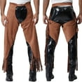 thumbnail image 1 of Zaldita Men's Leather Vintage Cowboy Chaps With Basketweave Yoke Split Motorcycle Riders Pants Brown S, 1 of 7
