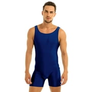 ZALDITA Men's One Piece Sleeveless Vest Leotard Tanks Workout Fitness Wrestling Singlets Bodysuit Navy Blue 3XL