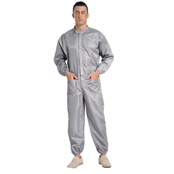 Zaldita Men's One Piece Work Coveralls Jumpsuits Long Sleeves Front Zipper One Piece Work Uniform Gray L