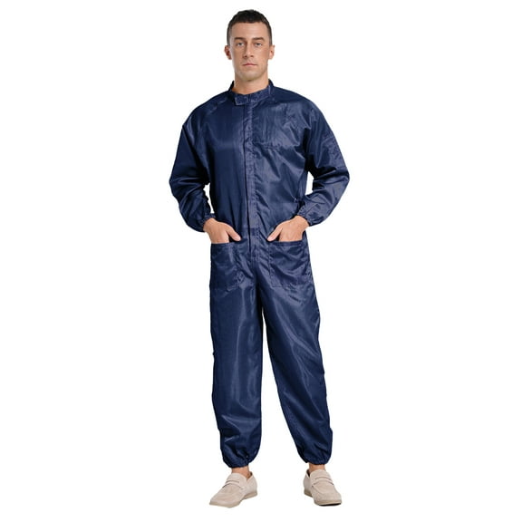 Zaldita Men's One Piece Work Coveralls Jumpsuits Long Sleeves Front Zipper One Piece Work Uniform Navy Blue M