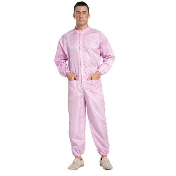 Zaldita Men's One Piece Work Coveralls Jumpsuits Long Sleeves Front Zipper One Piece Work Uniform Pink 3XL