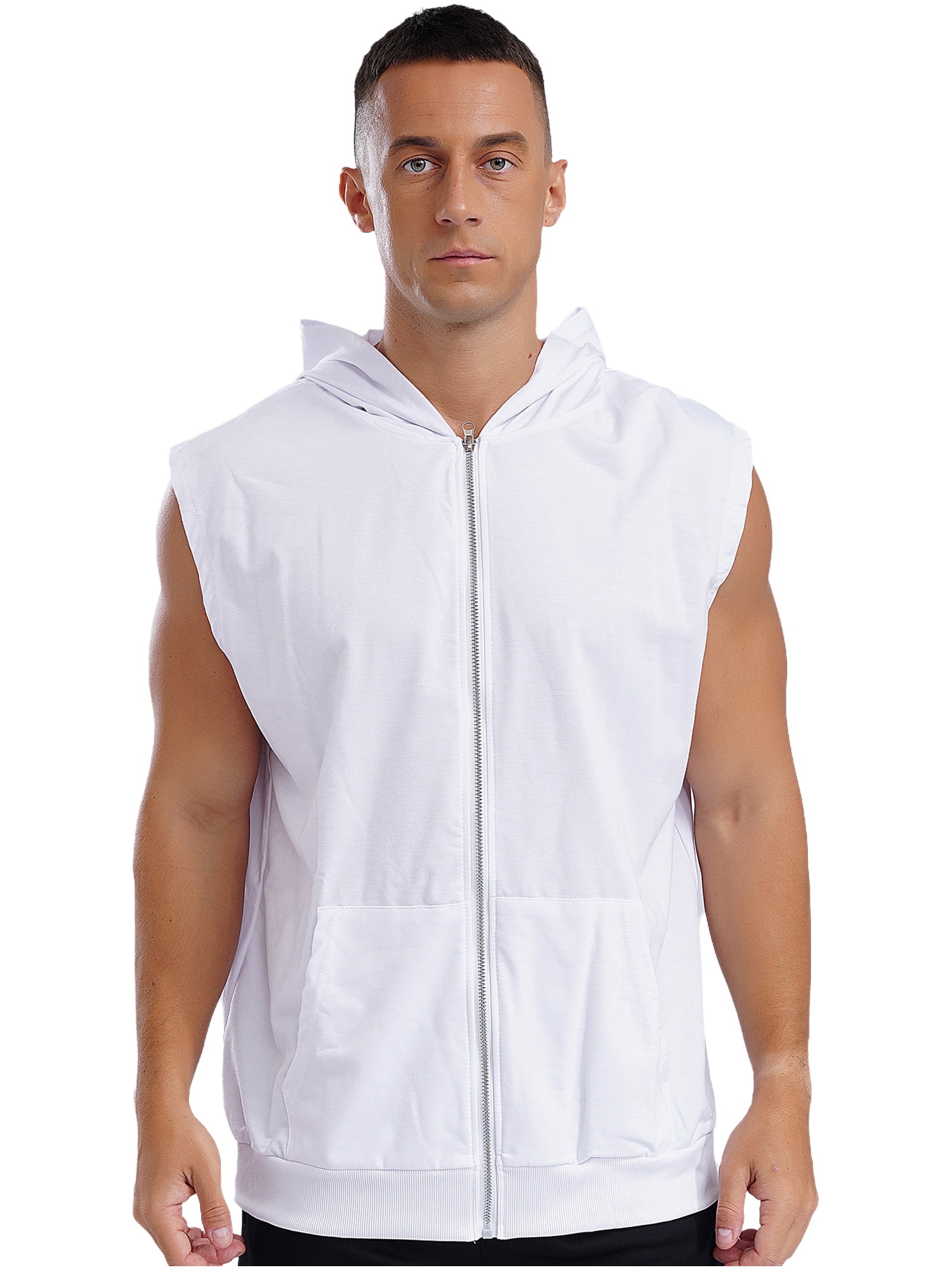 Zaldita Men's Sleeveless Workout Hoodies Tank Tops Zip-up Hooded