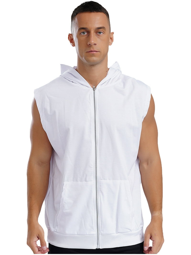 Zaldita Men's Sleeveless Workout Hoodies Tank Tops Zip-up Hooded