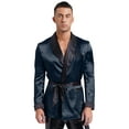 thumbnail image 1 of Zaldita Men's Smoking Jacket Satin Gown Robe Long Sleeve Short Kimono Smoking Robe Coat with Belt Navy Blue L, 1 of 7