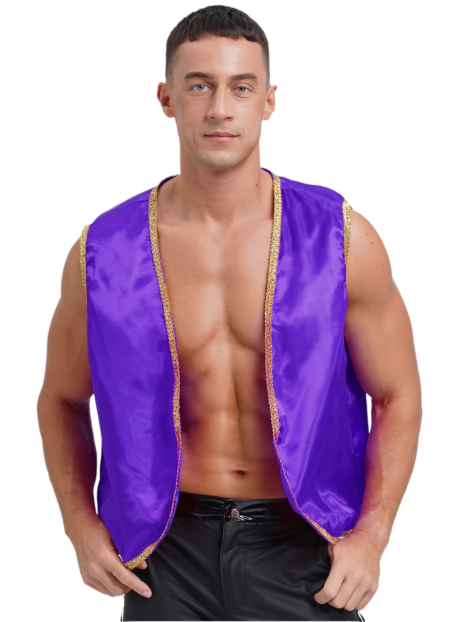 Zaldita Mens Halloween Tops Shiny Stain Vest Gold Trim