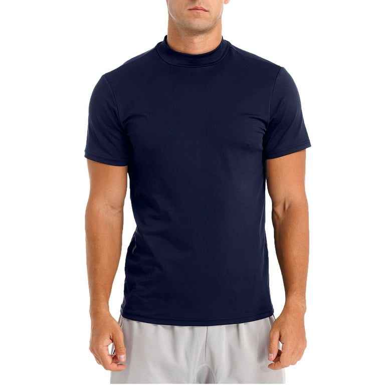 Turtle Neck Compression Shirt Men's Mock Turtleneck Tees Stretch
