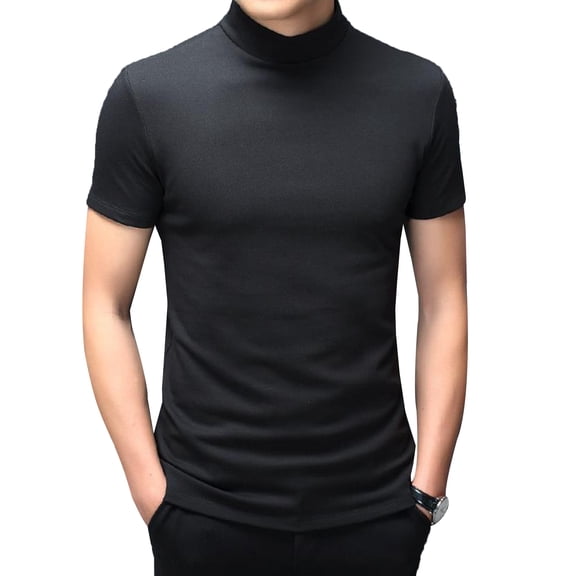 Zaldita Mens Short Sleeve Basic Tops Mock Turtleneck Casual Pullover T-Shirt Slim Fit Solid Undershirt Black XL