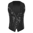 thumbnail image 1 of Zaldita Mens Sparkly Sequins V-Neck Vest Button Down Hipster Dress Suit Nightclub Party Waistcoat Black 3XL, 1 of 7