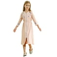 thumbnail image 1 of Zaldita Muslim Abaya Girls 3/4 Sleeves V-neck Zip Front Spring Summer Casual Dress Islamic Middle Pink 110, 1 of 7