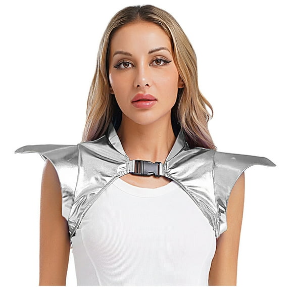 Zaldita Shiny Metallic Gothic Armor Shrug for Women Steampunk Accessory for Rave Club Silver L