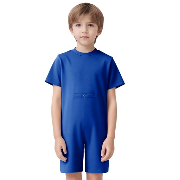 Zaldita Special Needs Adaptive Clothing for Children Anti-Strip Romper Short Sleeve Jumpsuit Bodysuit with Button Hole Royal Blue 10