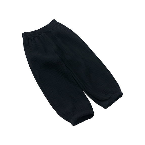 Zaldita Toddler Boy Girl Cotton Linen Harem Pants Elastic Waist Casual Bloomers Trousers Plain Legging Bottoms Black 12-24 Months