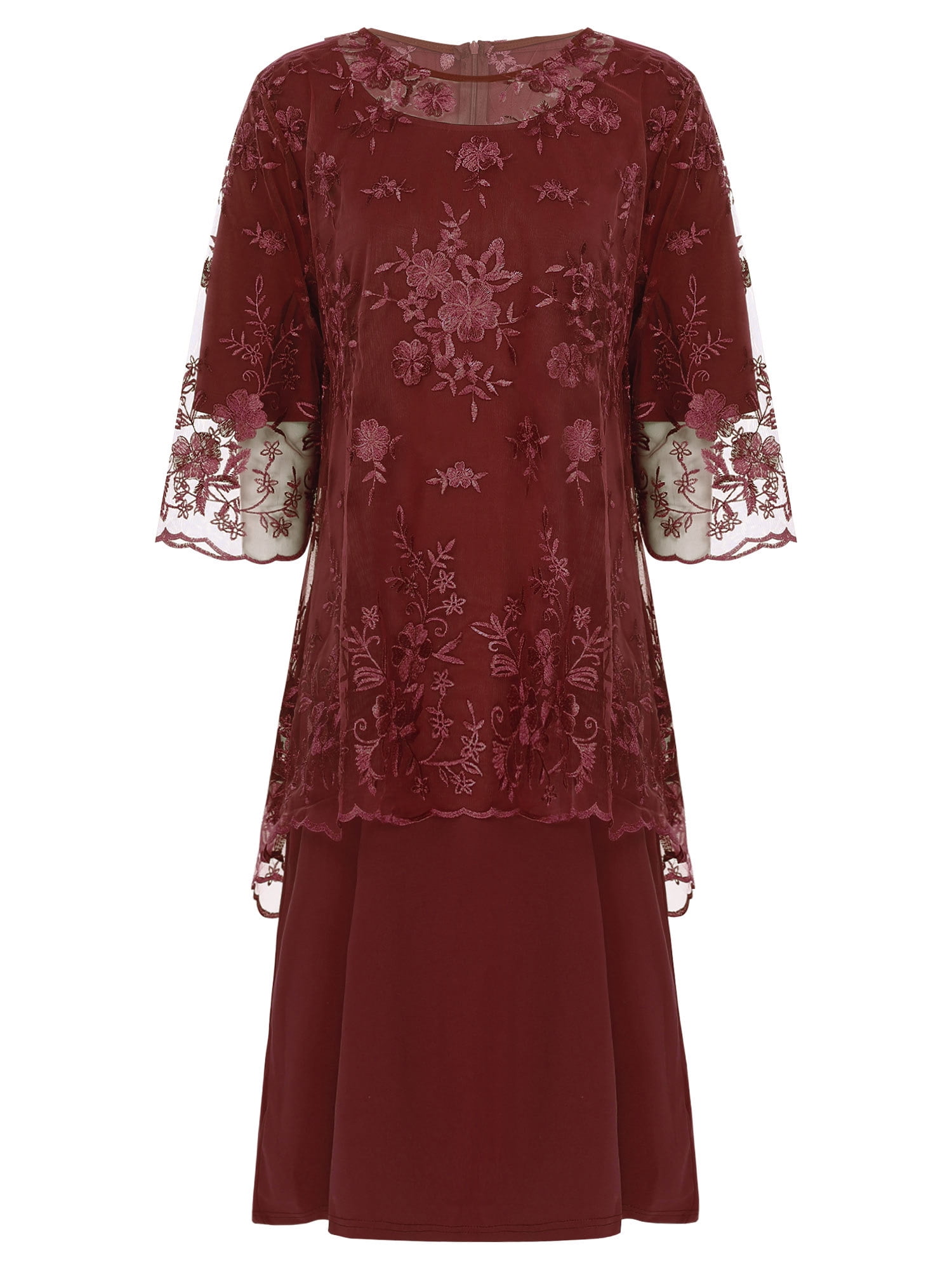 plus size burgundy mother of the groom dresses Zaldita Two Piece Dress Set for Women Plus Size Mother of The Bride Dress  Suit Formal Gowns Burgundy S