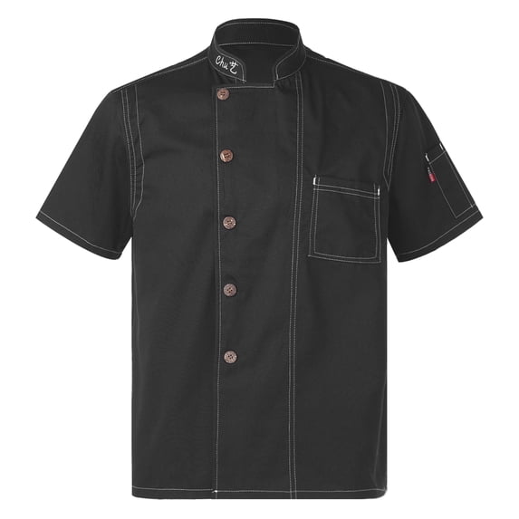 Zaldita Unisex Chef Coat Men's Short Sleeve Chef Jacket Kitchen Cooking Chef Restaurant Uniform Black L