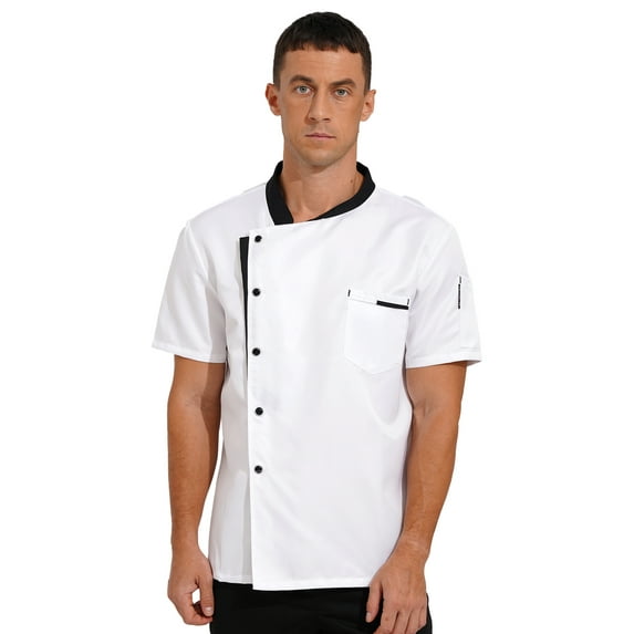 Zaldita Unisex Chef Jacket Women Men Short Sleeve Button Down Chef Uniform For Hotel Restaurant White M