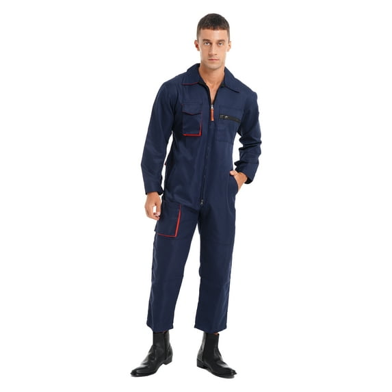 Zaldita Unisex Men Long Sleeve Coverall Mechanic Uniform Work Uniform Repairman Workwear Jumpsuit Navy Blue M