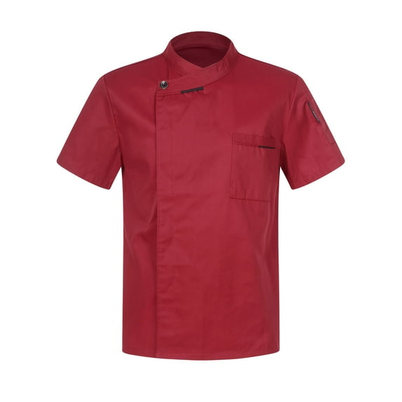 Zaldita Unisex Men's Chef Jacket Chef Coat Hotel Kitchen Work Uniform Shirts Restaurant Cook Tops Burgundy Short Sleeve L