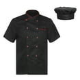 thumbnail image 1 of Zaldita Unisex Short Sleeve Chef Coat Jacket with Hat Button Restaurant Kitchen Chef Uniform 02#Black XXL, 1 of 5