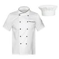 thumbnail image 1 of Zaldita Unisex Short Sleeve Chef Coat Jacket with Hat Button Restaurant Kitchen Chef Uniform 02#White M, 1 of 5