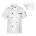 thumbnail image 1 of Zaldita Unisex Short Sleeve Chef Coat Jacket with Hat Button Restaurant Kitchen Chef Uniform 02#White XXL, 1 of 5